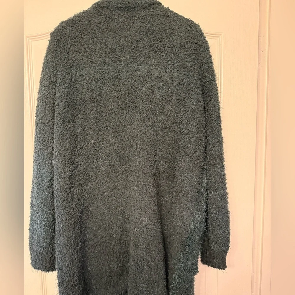 Skies Are Blue Cozy Dark Green Button-Up 3/4 Length Long Cardigan